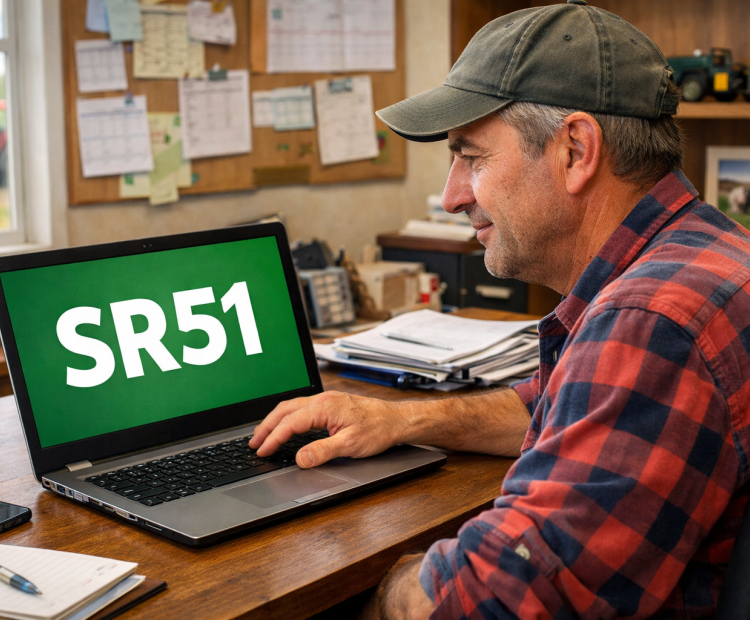 agriculteur devant son PC avec Mirabelle 