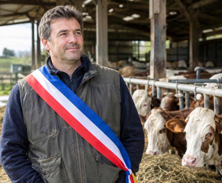 maire devant un élevage de bovins