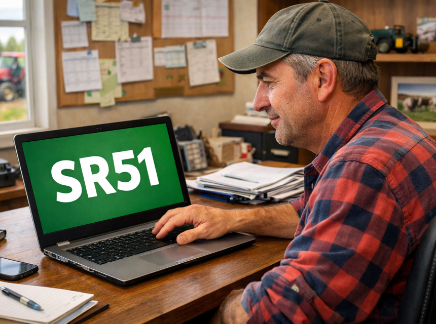 agriculteur devant son PC avec Mirabelle 